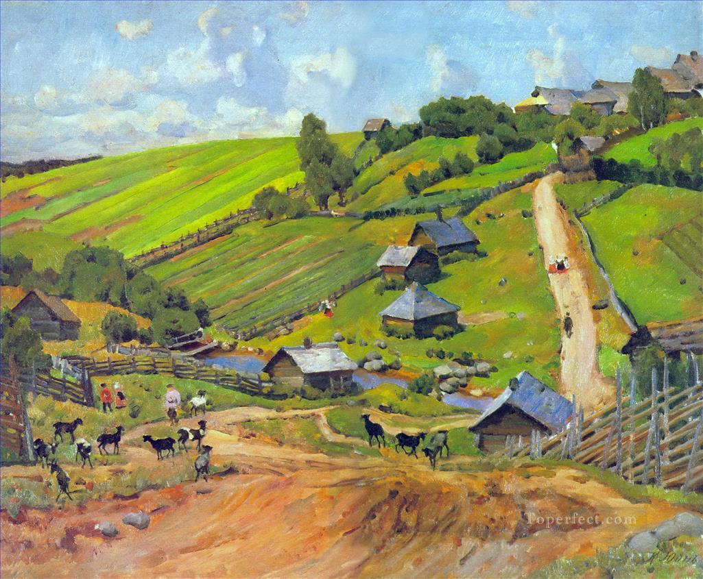 ノヴゴロド県の村 1912年 コンスタンティン・ユオン油絵